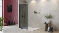 Душевая перегородка Cezares Liberta L-1-TB-90-GR-NERO профиль черный, стекло серое