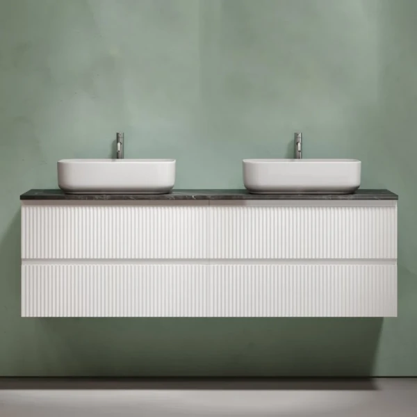Тумба с раковиной Sancos Snob R 160 bianco, столешница черный мрамор TT160A1X, раковина CN5043
