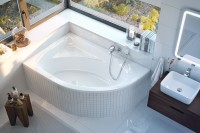 Акриловая ванна Excellent Aquarella L 150x100 см, угловая, левая, пристенная, белая, асимметричная, с каркасом, с сиденьем