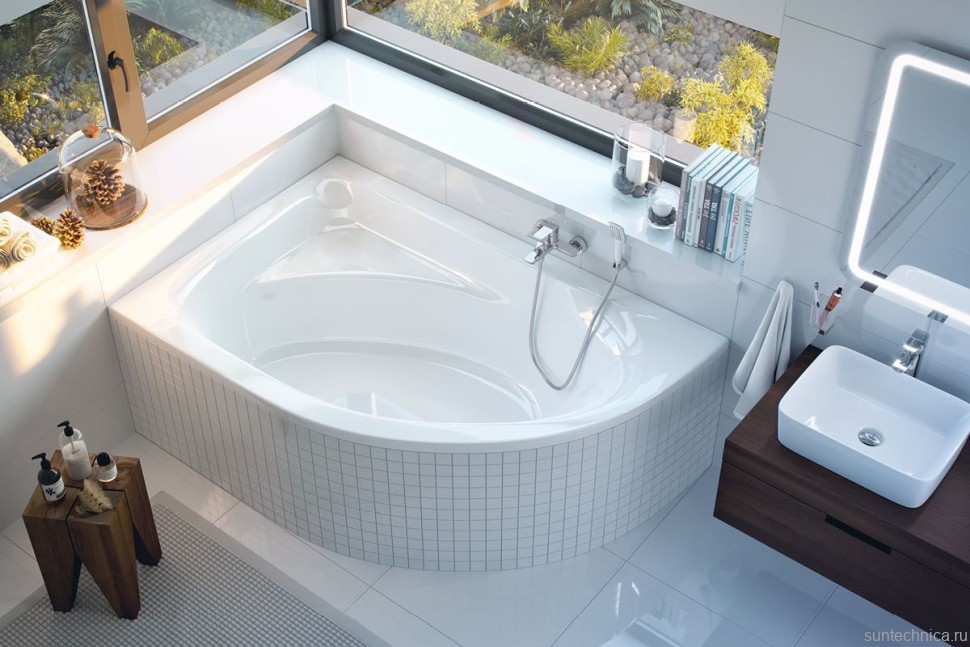 Акриловая ванна Excellent Aquarella L 150x100 см, угловая, левая, пристенная, белая, асимметричная, с каркасом, с сиденьем