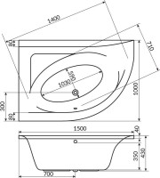 Акриловая ванна Excellent Aquarella L 150x100 см, угловая, левая, пристенная, белая, асимметричная, с каркасом, с сиденьем