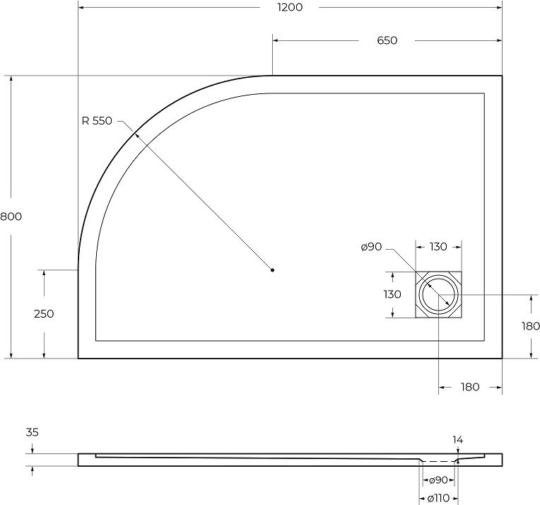 Поддон для душа BelBagno Uno RH L 120х80, белый, с сифоном