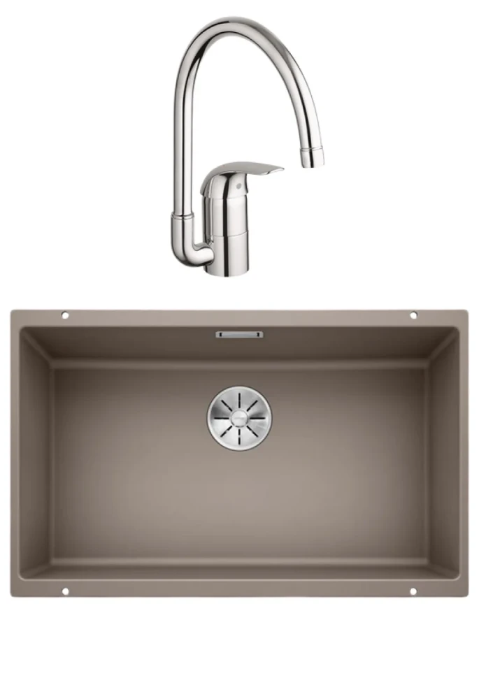 Комплект Мойка Blanco Subline 700-U серый беж + Смеситель Grohe Euroeco