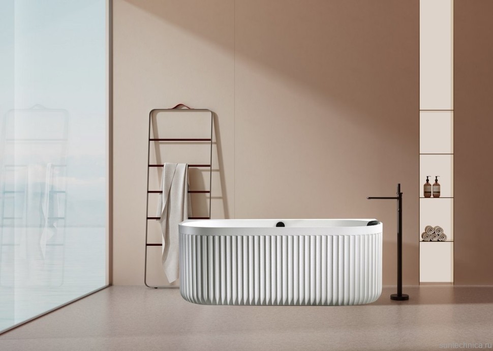 Ванна из искусственного камня AltroBagno Fabiana 090206 170x80 см, пристенная, матовая белая, овальная, на ножках, с донным клапаном, с подголовником