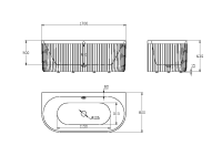 Ванна из искусственного камня AltroBagno Fabiana 090206 170x80 см, пристенная, матовая белая, овальная, на ножках, с донным клапаном, с подголовником