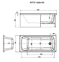 Акриловая ванна Timo Ritta 15570 без опоры 155x70 см, пристенная, белая