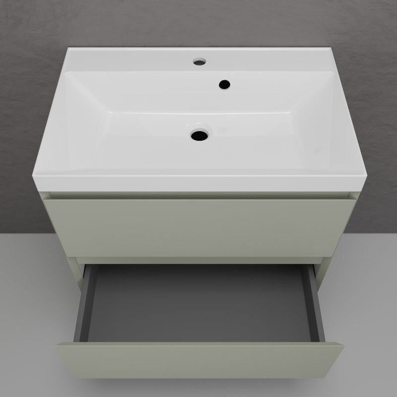 Тумба подвесная "Манхэттен 70" ЭМАЛЬ, под раковину ASTI, 2 ящика, PLUS, олива