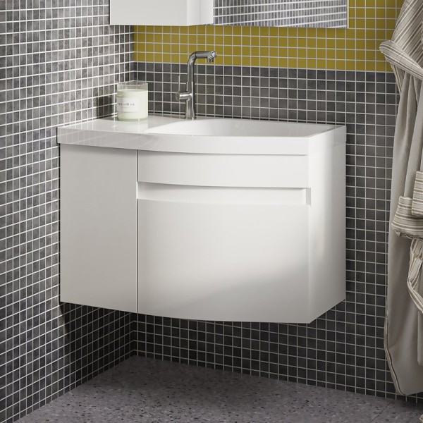 Тумба под раковину без столешницы Belux Токио 80 R подвесная, белая глянцевая