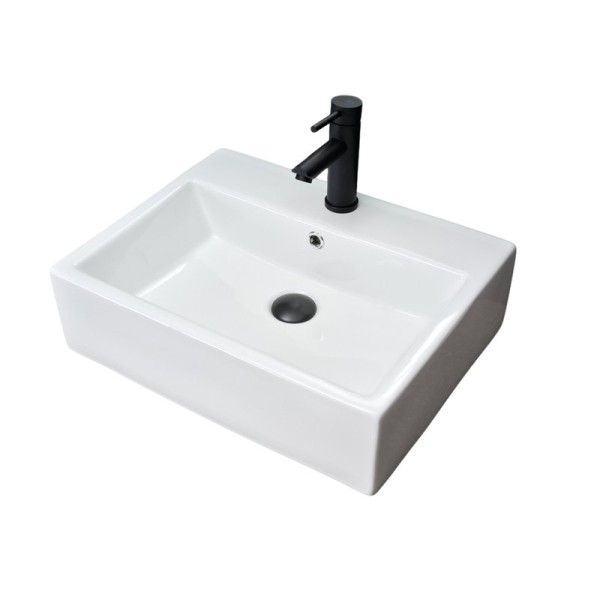 Накладная раковина GID Geometrico N9153 53 глянцевая белая, прямоугольная, фаянс, с 1 отверстием под смеситель