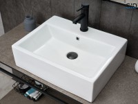 Накладная раковина GID Geometrico N9153 53 глянцевая белая, прямоугольная, фаянс, с 1 отверстием под смеситель