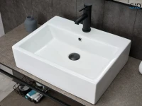 Накладная раковина GID Geometrico N9153 53 глянцевая белая, прямоугольная, фаянс, с 1 отверстием под смеситель