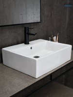 Накладная раковина GID Geometrico N9153 53 глянцевая белая, прямоугольная, фаянс, с 1 отверстием под смеситель