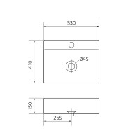 Накладная раковина GID Geometrico N9153 53 глянцевая белая, прямоугольная, фаянс, с 1 отверстием под смеситель