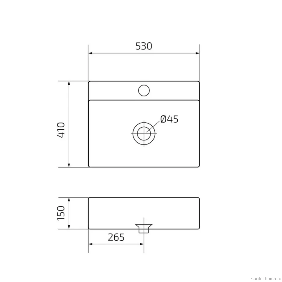 Накладная раковина GID Geometrico N9153 53 глянцевая белая, прямоугольная, фаянс, с 1 отверстием под смеситель