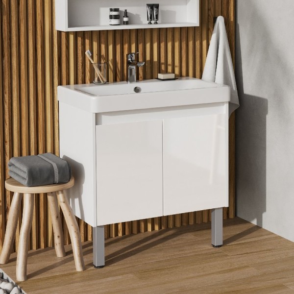 Тумба с раковиной AQUATON Сканди Doors 70 белый глянец, белый матовый, раковина Адриана 70