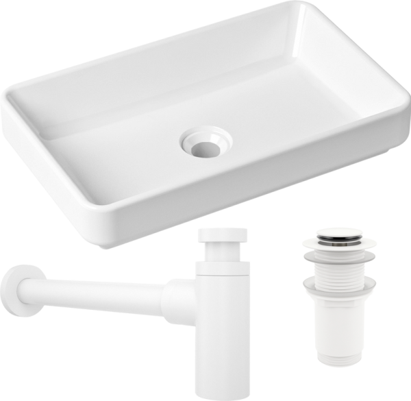 Комплект Накладная раковина Lavinia Boho Bathroom Sink Slim 33311004 + Донный клапан Wellsee Drainage System 182138000 матовый белый + Сифон 182108000 белый
