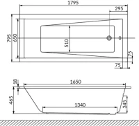 Акриловая ванна WHITECROSS Wave Slim 180x80 см, встраиваемая, белый глянец, с каркасом