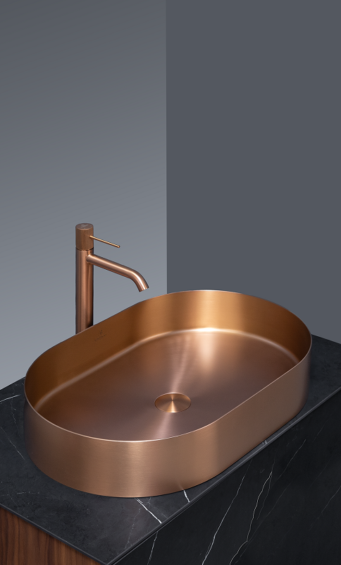 Накладная раковина AltroBagno Eterno 001027 RaSp 59 матовая медь, овальная, нержавеющая сталь