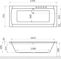 Акриловая ванна Excellent Aquaria Lux WAEX.AQU18.LINE 180x80 см, встраиваемая, с гидромассажем, белая, с каркасом, со сливом-переливом