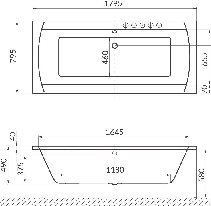 Акриловая ванна Excellent Aquaria Lux WAEX.AQU18.LINE 180x80 см, встраиваемая, с гидромассажем, белая, с каркасом, со сливом-переливом