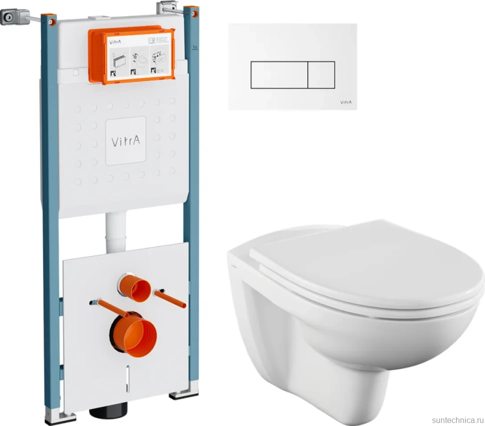 Комплект Унитаз подвесной Norm Fit + Крышка VitrA Norm 84-003-749 с микролифтом + Инсталляция V-Fix Core 732-5800-01PV + Кнопка Root Square 740-2300 белая глянцевая