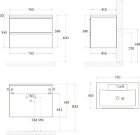 Мебель для ванной комнаты Art&Max Bianchi 75, подвесная, белая матовая