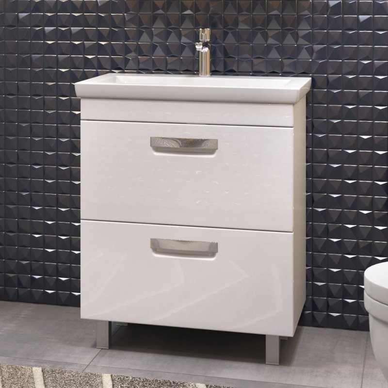 Тумба с раковиной Vigo Plaza 60 2 ящика, белая, раковина Como 60