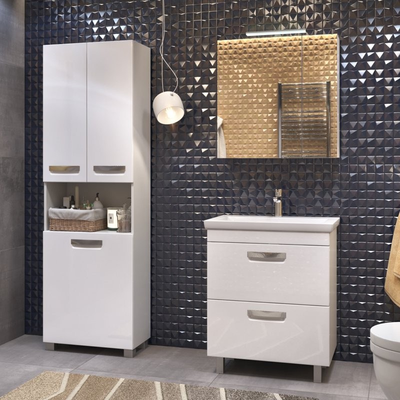 Тумба с раковиной Vigo Plaza 60 2 ящика, белая, раковина Como 60