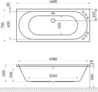 Акриловая ванна Excellent Oceana Slim WAEX.OCE16S.RELAX 160x75 см, встраиваемая, с гидромассажем, белая, с каркасом, со сливом-переливом