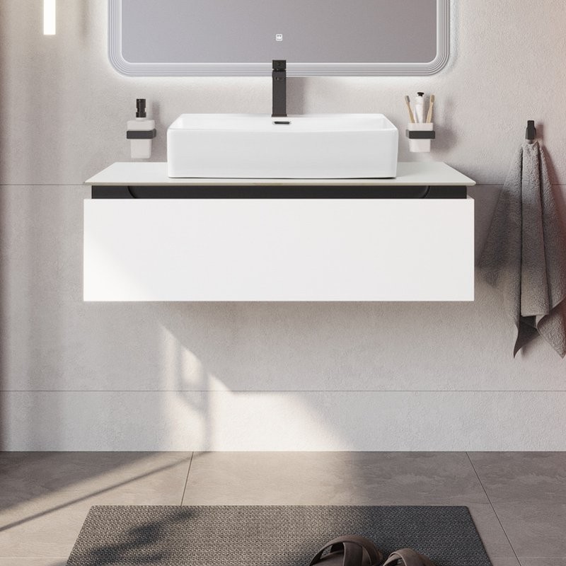 Тумба с раковиной Cezares Slider 100 подвесная, 1 ящик, со столешницей, bianco opaco