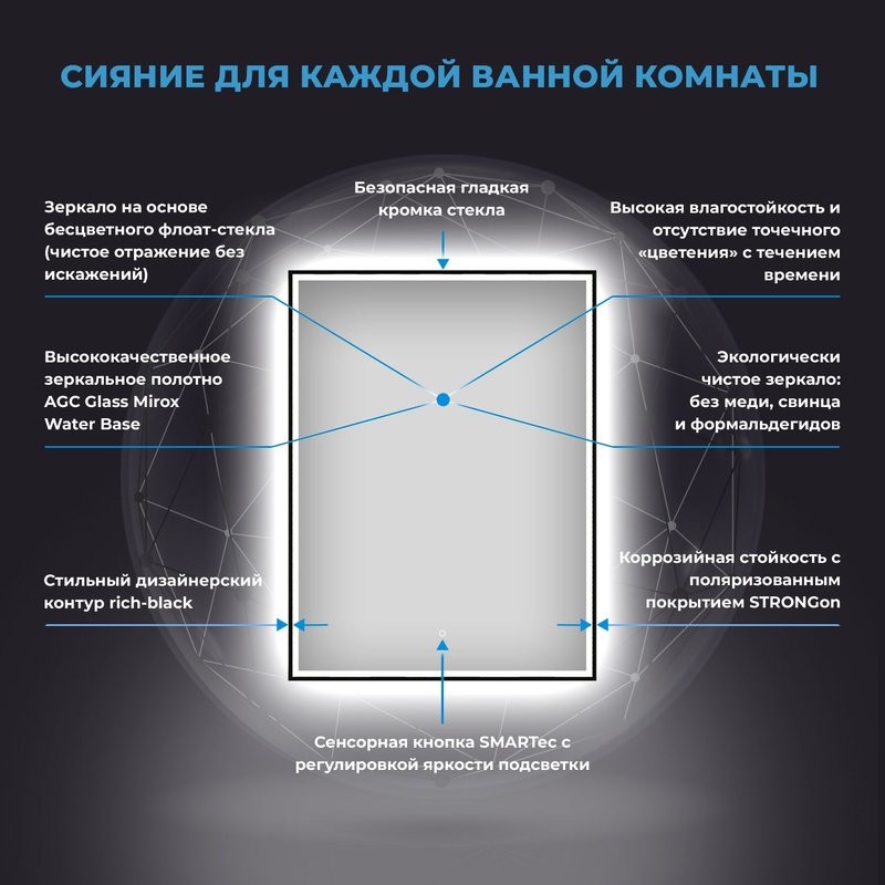 Зеркало Wellsee 7 Rays’ Spectrum 50х75 с фронтальной подсветкой, черное матовое
