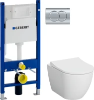 Комплект Унитаз подвесной VitrA Mia Round SmoothFlush 7510B003-0075 безободковый + Крышка 801-003-019 с микролифтом + Инсталляция Geberit Duofix Delta 458.149.21.1 с кнопкой смыва, хром
