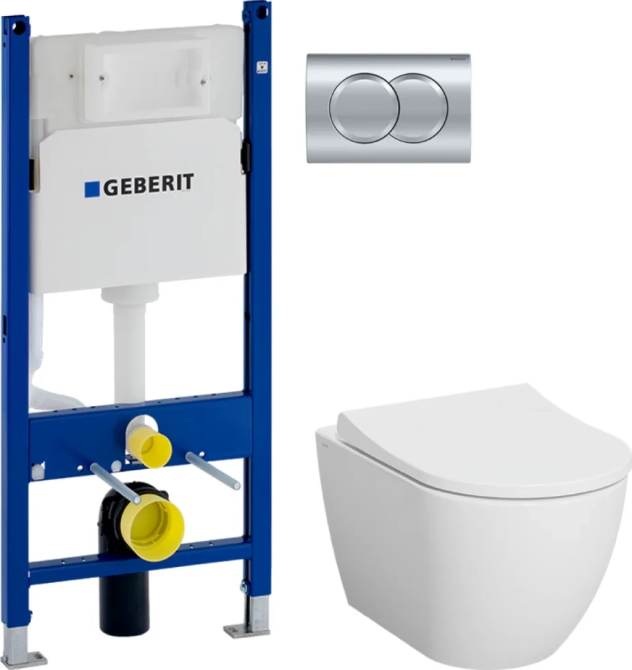 Комплект Унитаз подвесной VitrA Mia Round SmoothFlush 7510B003-0075 безободковый + Крышка 801-003-019 с микролифтом + Инсталляция Geberit Duofix Delta 458.149.21.1 с кнопкой смыва, хром