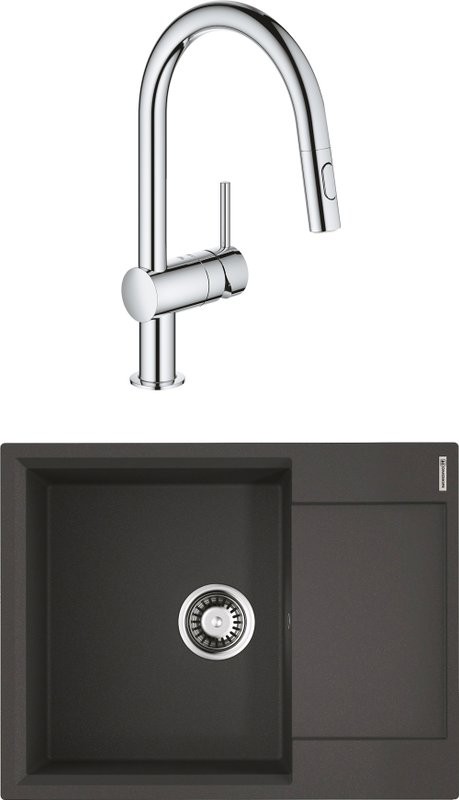 Комплект Мойка Omoikiri Daisen 65 черная + Смеситель Grohe Minta 32321002