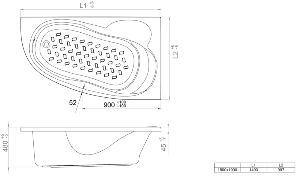 Акриловая ванна Triton Кайли L 150x100 см, угловая, левая, пристенная, белая, асимметричная, с каркасом, с сиденьем