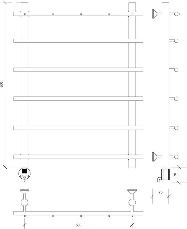 Полотенцесушитель электрический Secado Турин 1 К 80x55 см, подключение слева, графит, лесенка