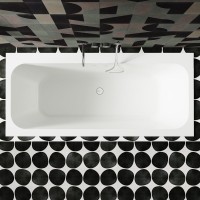 Ванна из искусственного камня Salini Orlanda Axis Kit S-Stone 180x80 см, встраиваемая, матовая белая, на ножках, со сливом-переливом