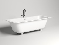 Ванна из искусственного камня Salini Orlanda Axis Kit S-Stone 180x80 см, встраиваемая, матовая белая, на ножках, со сливом-переливом