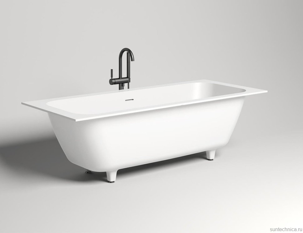 Ванна из искусственного камня Salini Orlanda Axis Kit S-Stone 180x80 см, встраиваемая, матовая белая, на ножках, со сливом-переливом