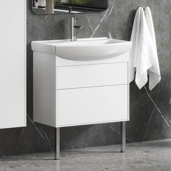 Тумба с раковиной Belux Клермонт Н 70-02 напольная, 2 ящика, белая
