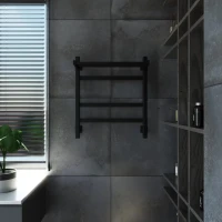 Полотенцесушитель электрический Grota Tela 530х600 RAL9005 EL 60x55 см, подключение справа, слева, скрытое подключение справа, матовый черный, лесенка, из стали, с полкой