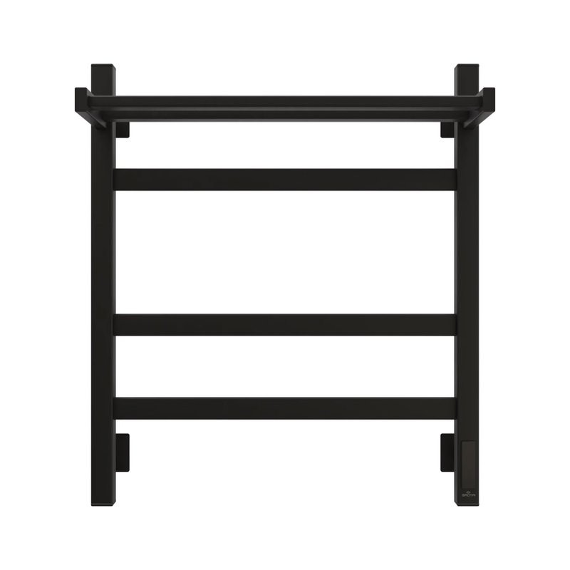 Полотенцесушитель электрический Grota Tela 530х600 RAL9005 EL 60x55 см, подключение справа, слева, скрытое подключение справа, матовый черный, лесенка, из стали, с полкой