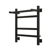 Полотенцесушитель электрический Grota Tela 530х600 RAL9005 EL 60x55 см, подключение справа, слева, скрытое подключение справа, матовый черный, лесенка, из стали, с полкой