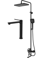 Комплект для ванной IDDIS Parker Душевая стойка IDDIS Parker PARBL3Fi06 + Смеситель для раковины PARBL01i01, матовый черный