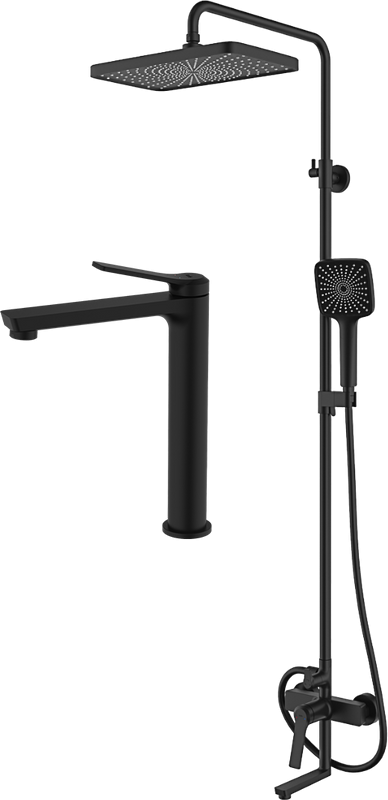 Комплект для ванной IDDIS Parker Душевая стойка IDDIS Parker PARBL3Fi06 + Смеситель для раковины PARBL01i01, матовый черный