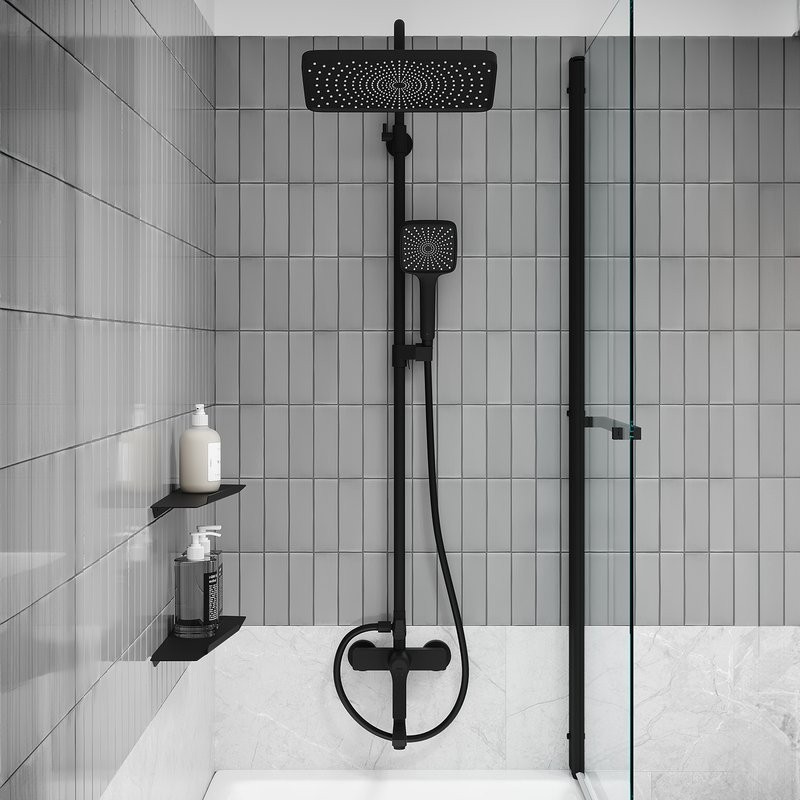 Комплект для ванной IDDIS Parker Душевая стойка IDDIS Parker PARBL3Fi06 + Смеситель для раковины PARBL01i01, матовый черный