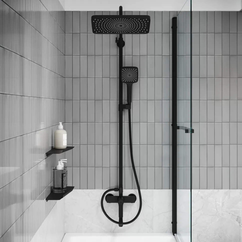 Комплект для ванной IDDIS Parker Душевая стойка IDDIS Parker PARBL3Fi06 + Смеситель для раковины PARBL01i01, матовый черный