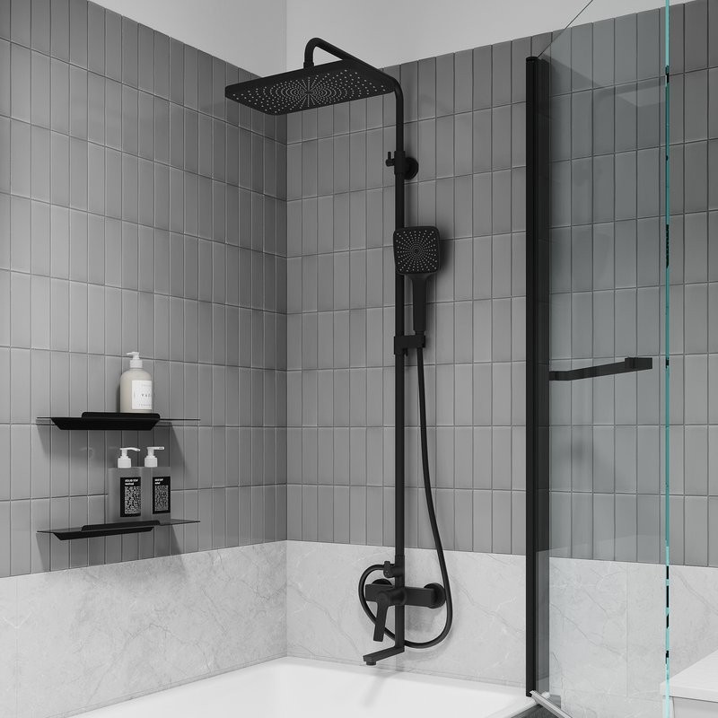 Комплект для ванной IDDIS Parker Душевая стойка IDDIS Parker PARBL3Fi06 + Смеситель для раковины PARBL01i01, матовый черный