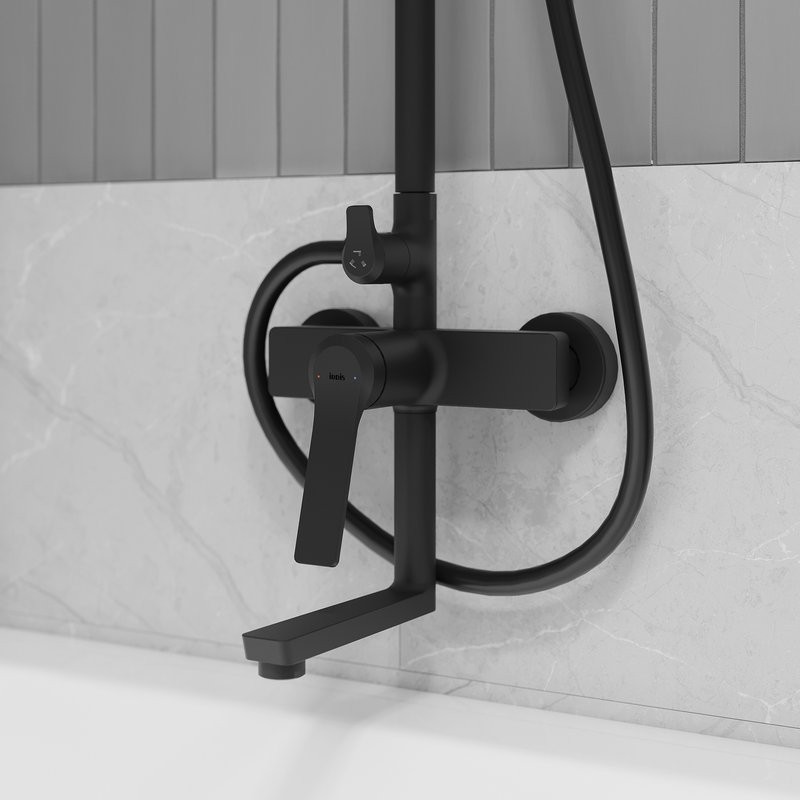 Комплект для ванной IDDIS Parker Душевая стойка IDDIS Parker PARBL3Fi06 + Смеситель для раковины PARBL01i01, матовый черный