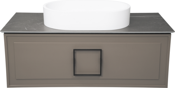 Тумба с раковиной La Fenice Cubo 100 подвесная, cappuccino, ручка черная, столешница черный мрамор, раковина белая матовая